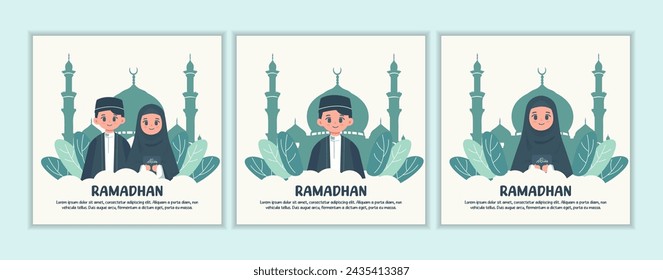 set of flat design Ramadan Kareem posters. vector illustration