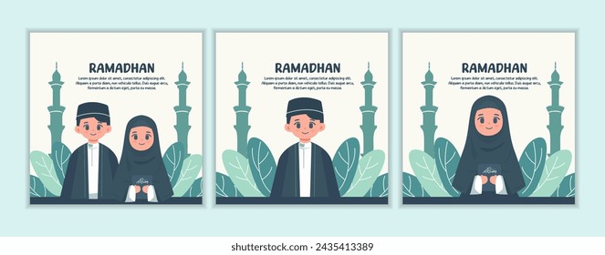 set of flat design Ramadan Kareem posters. vector illustration