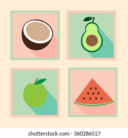 Set of flat design retro icons with fresh fruit