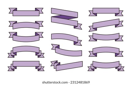 set of flat design ribbon icon with elegant color, vector illustration of charter ornament, certificate, banner, greeting card.