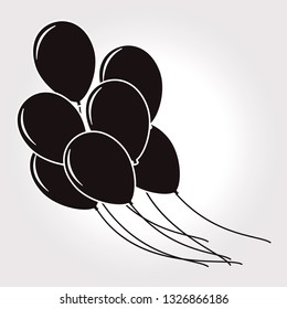 Set of flat design round vector kids black balloons.