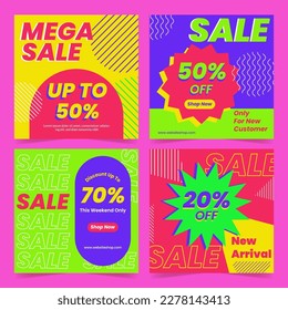 Set of flat design sale instagram post template