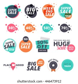 Set of flat design sale stickers. Vector illustrations for online shopping, product promotions, website and mobile website badges, ads, print material. - Shutterstock ID 446473912