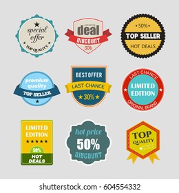 Set of flat design sale stickers. Vector illustrations for online shopping, product promotions, website and mobile website badges, ads, print material.