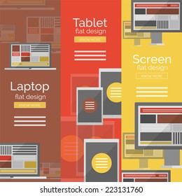 Set of flat design screen concepts, banners with promo text