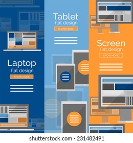 Conjunto de conceptos de pantalla plana de diseño, banners con texto promocional