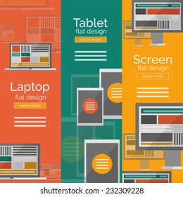 Set of flat design screen concepts, banners with promo text