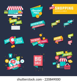 Set of flat design shopping badges and labels