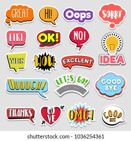 Set of flat design social network stickers with notes. Vector illustrations for online communication, networking, social media, chat, web design, mobile message, marketing material.