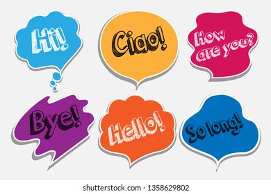 Set of flat design social network stickers with notes. Vector illustrations for online communication