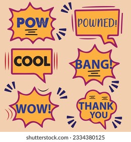 Conjunto de stickers de redes sociales de diseño plano. Isolación de ilustraciones vectoriales para comunicación en línea, redes sociales, diseño web, mensaje móvil, chat, material de marketing.