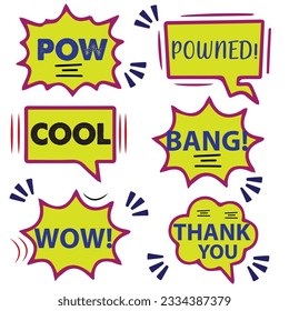 Conjunto de stickers de redes sociales de diseño plano. Isolación de ilustraciones vectoriales para comunicación en línea, redes sociales, diseño web, mensaje móvil, chat, material de marketing.