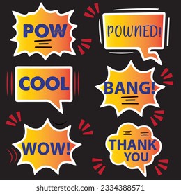 Set of flat design social network stickers. Isolated vector illustrations for online communication, networking, social media, web design, mobile message, chat, marketing material.