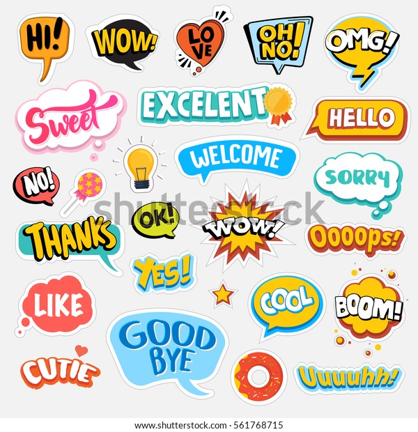 Set Flat Design Social Network Stickers Stock Vector Royalty Free