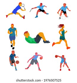 A set of flat design sports, badminton, basketball, running and set up. banner design illustrations, web etc.