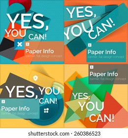 Conjunto de banners cuadrados de diseño plano con eslogan - elementos geométricos abstractos con texto