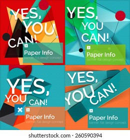Conjunto de banners cuadrados de diseño plano con eslogan - elementos geométricos abstractos con texto