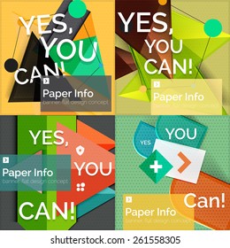 Conjunto de banners cuadrados de diseño plano con eslogan - elementos geométricos abstractos con texto