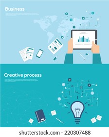 Set of flat design style for business and creative process infographics.  Vector Illustration