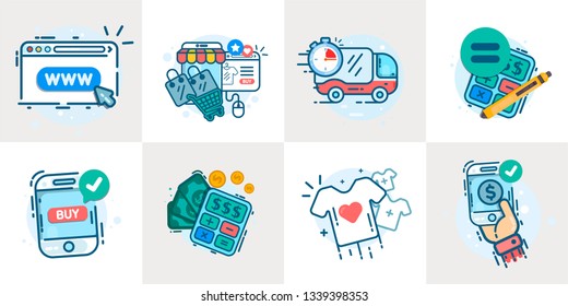 Set of flat design style concept icons for graphic and web design. Icons for e-commerce, m-commerce, online shopping. Vector modern line design illustration icon