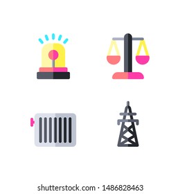 Set of flat design style concept icons of public services. such as siren, balance, heater, electric tower.