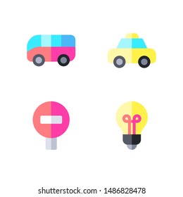 Set of flat design style concept icons of public services. such as bus, taxi, traffic sign, light.