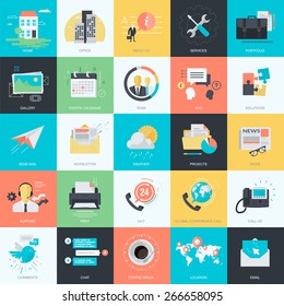 Set of flat design style concept icons for graphic and web design. Basic icons for websites and apps design and development.