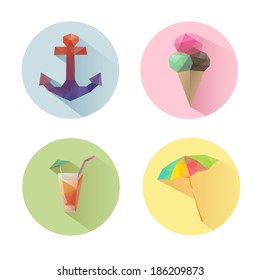 Set of flat design summer icons isolated on a white background, vector illustration