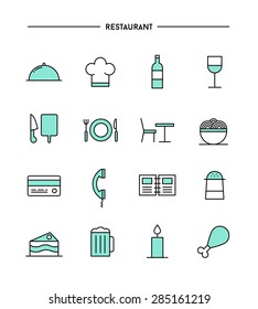 set of flat design, thin line restaurant icons, vector illustration 