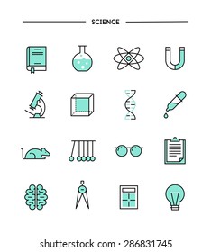 set of flat design, thin line science icons, vector illustration