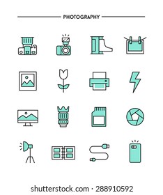 set of flat design, thin line photography icons, vector illustration