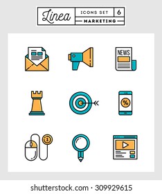 Set of flat design thin line icons of digital marketing, vector illustration