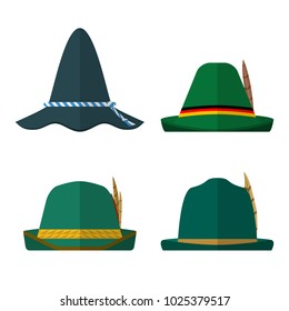 Set of flat design traditional green hats on white background. Front view. Vector illustration.