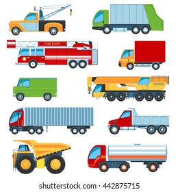 Set Of Flat Design Trucks Icons. Isolated Vector Illustration