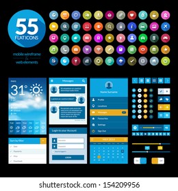 Set of flat design ui elements and icons