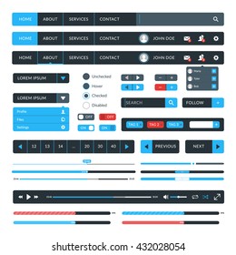 Set of flat design UI elements for website and mobile applications. Vector illustration. Icons, buttons, web elements