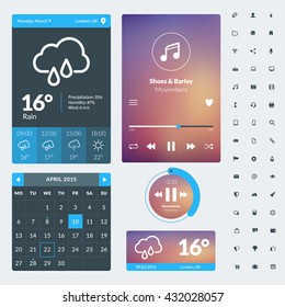 Set of flat design UI elements for website and mobile applications. Vector illustration. Icons, buttons, web elements