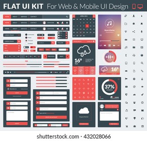 Set of flat design UI elements for website and mobile applications. Vector illustration. Icons, buttons, web elements
