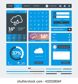 Set of flat design UI elements for website and mobile applications. Vector illustration. Icons, buttons, web elements