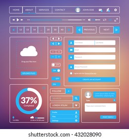 Set of flat design UI elements for website and mobile applications. Vector illustration. Icons, buttons, web elements