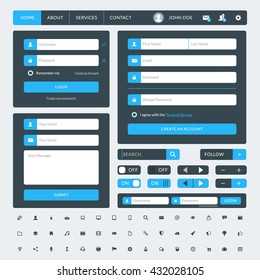 Set of flat design UI elements for website and mobile applications. Vector illustration. Icons, buttons, web elements