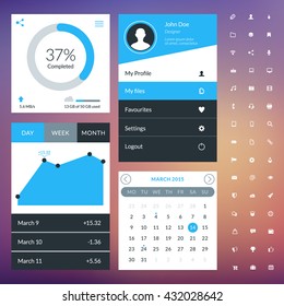 Set of flat design UI elements for website and mobile applications. Vector illustration. Icons, buttons, web elements
