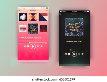 Set Of Flat Design UI Elements For Website And Mobile Applications. Music Player App.