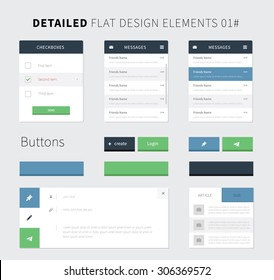 Set of Flat design ui kit for webdesign / Style flat ui kit design elements set for web design. Vector inbox, email, buttons and checkbox for website presentation.