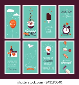 Set of flat design Valentines day greeting cards