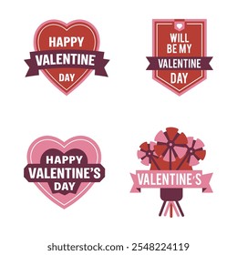 Set Of Flat Design Valentines Day Badge 
