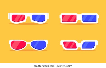 set of flat design variations stereo glasses for watching movies in a dark room cinema. cinema glasses