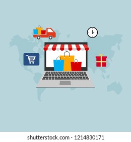Set of flat design vector illustration concepts of online shopping, mobile marketing and digital marketing.