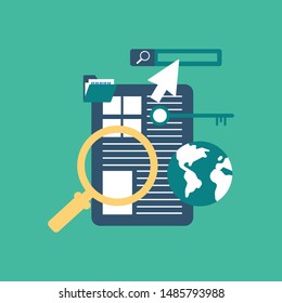 Set of flat design vector illustration concepts for search engine optimization and web analytics elements. Mobile app.