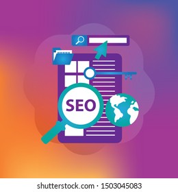 Set of flat design vector illustration concepts for search engine optimization and web analytics elements